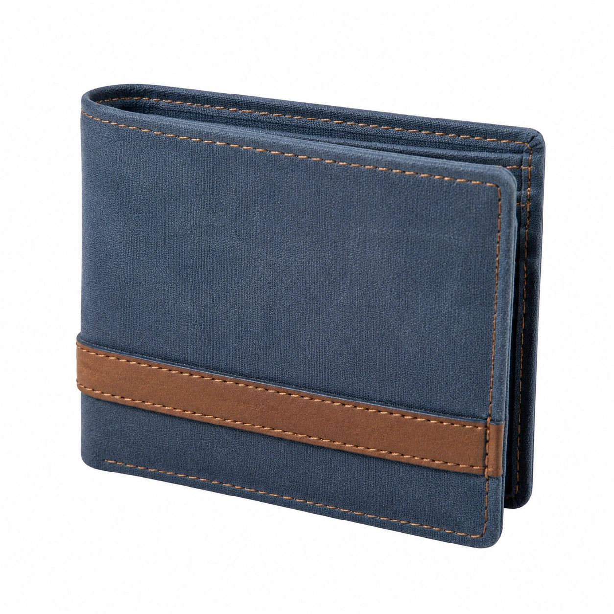Portefeuille pliant 12 x 2 x 9.5 cm en matière synthétique bleu marine marron style bicolore