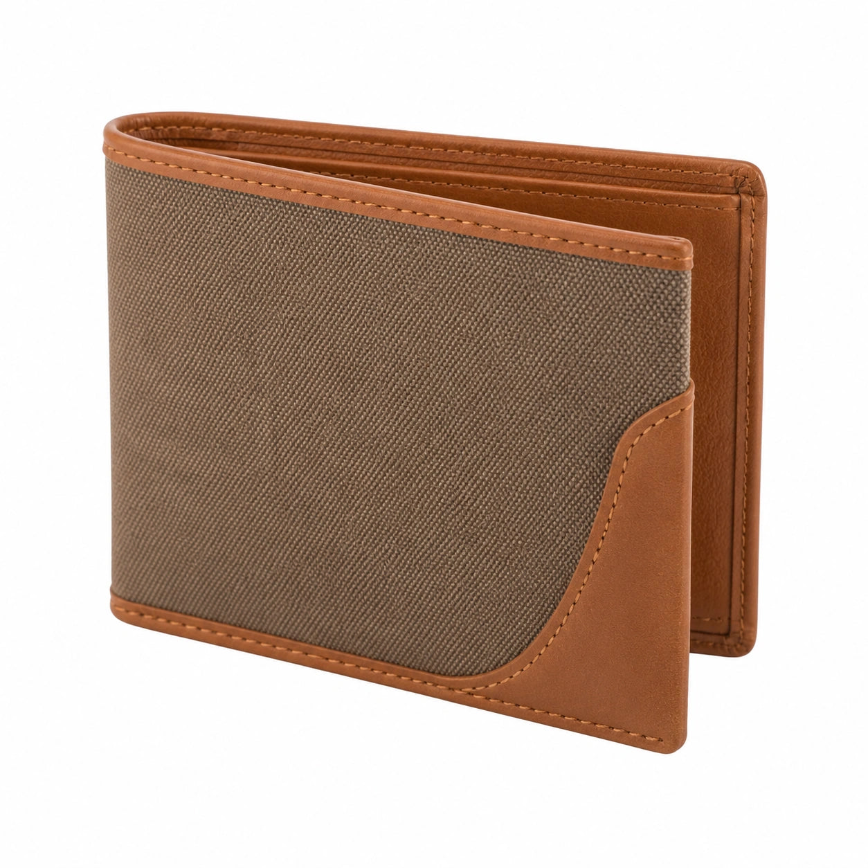 Portefeuille pliant 12 x 9.5 x 1.5 cm textile et similicuir marron style classique