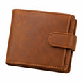Portefeuille 12 x 9.5 x 2.5 cm en matière synthétique aspect cuir marron à fermeture pression