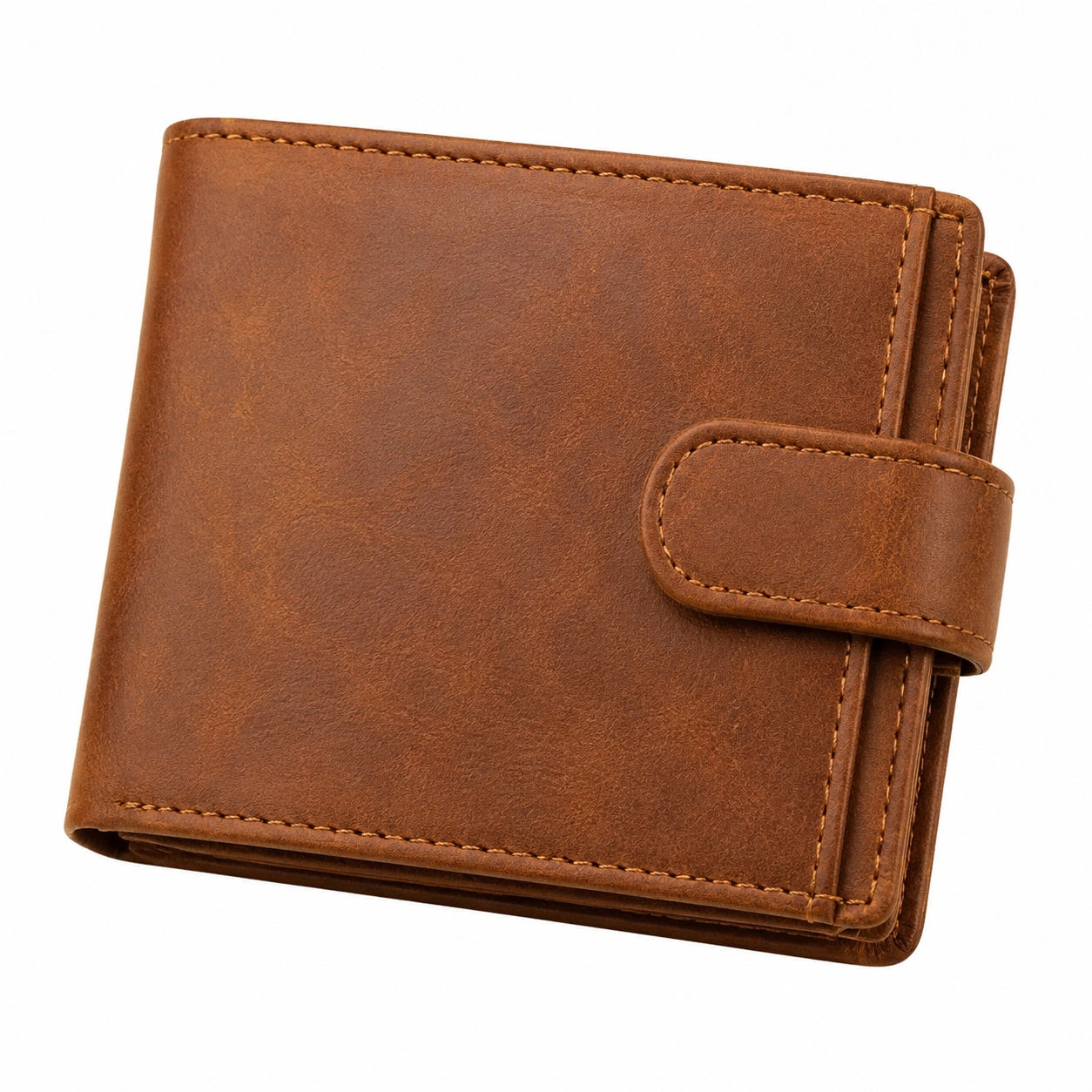 Portefeuille 12 x 9.5 x 2.5 cm en matière synthétique aspect cuir marron à fermeture pression