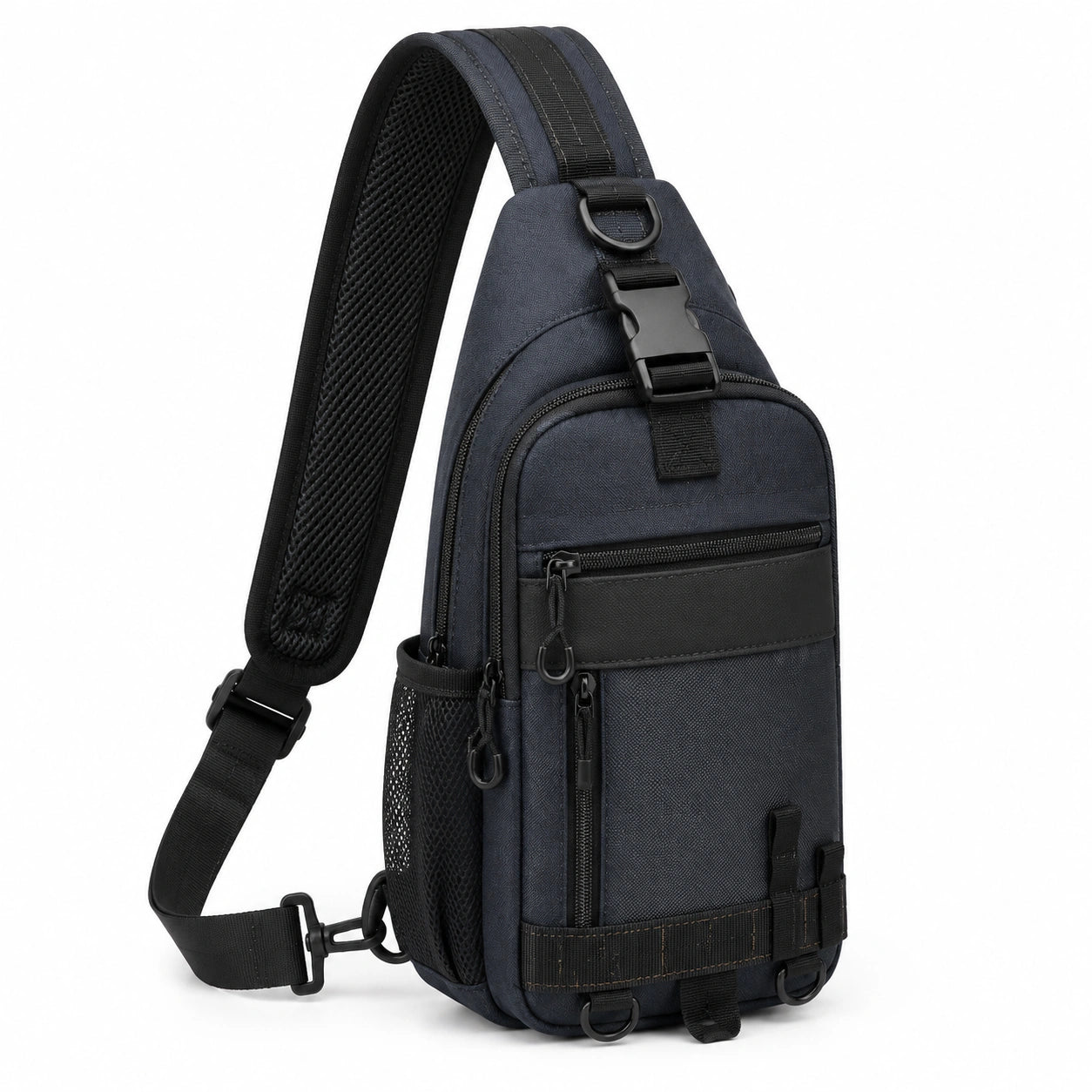 Sac bandoulière 30 x 10 x 18 cm en tissu synthétique bleu marine style utilitaire