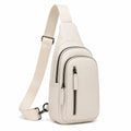 Sac bandoulière 18 × 7 × 31 cm en similicuir blanc cassé à compartiments zippés