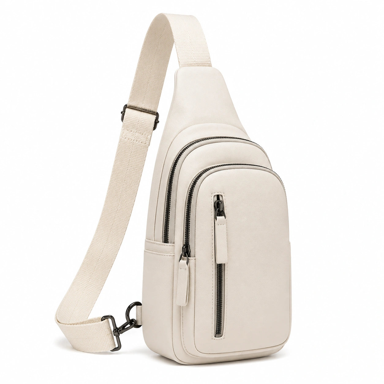 Sac bandoulière 18 × 7 × 31 cm en similicuir blanc cassé à compartiments zippés
