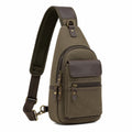 Sac bandoulière 18×8×33 cm en toile kaki et similicuir marron style utilitaire