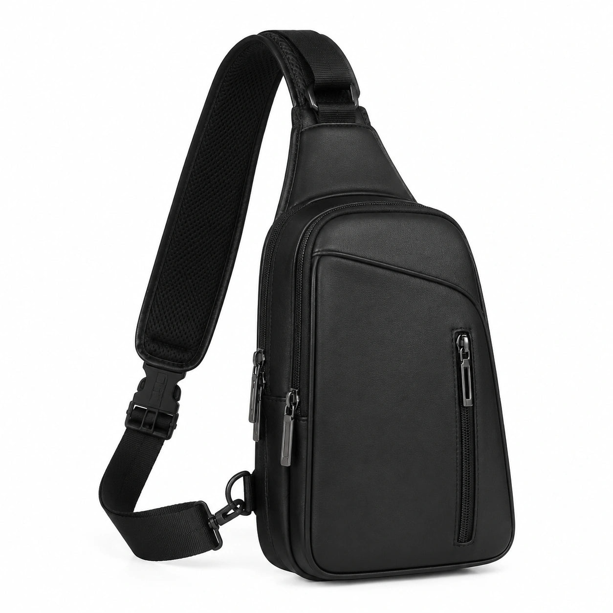 Sac bandoulière 18 x 8 x 32 cm noir en similicuir avec poches zippées