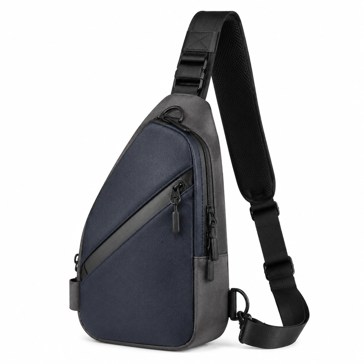 Sac bandoulière 32 x 18 x 8 cm en textile bleu marine et noir à compartiments zippés