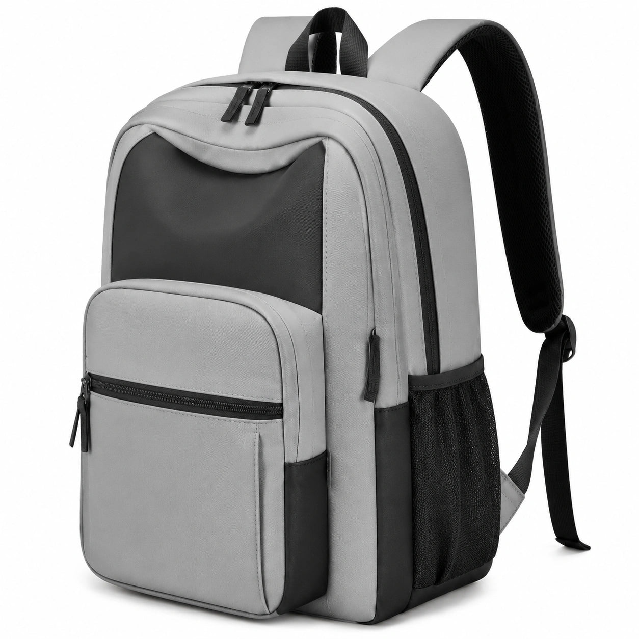 Sac à dos 30 x 15 x 45 cm gris et noir en polyester avec poches zippées