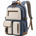 Sac à dos 30 x 18 x 42 cm en textile bleu marine beige à compartiments multiples