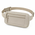Sac banane 28 x 6 x 15 cm en tissu beige à sangle réglable et poches zippées