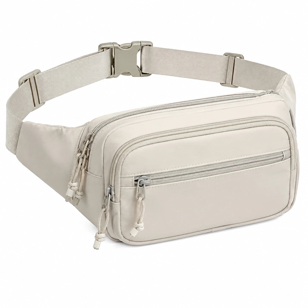 Sac banane 30 x 9 x 16 cm en textile synthétique beige à poches zippées pour usage quotidien