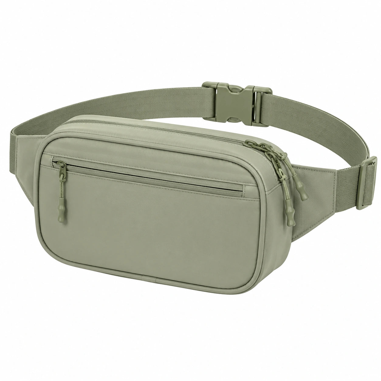 Sac banane 25×8×15 cm en tissu synthétique vert kaki - réglable à compartiments zippés