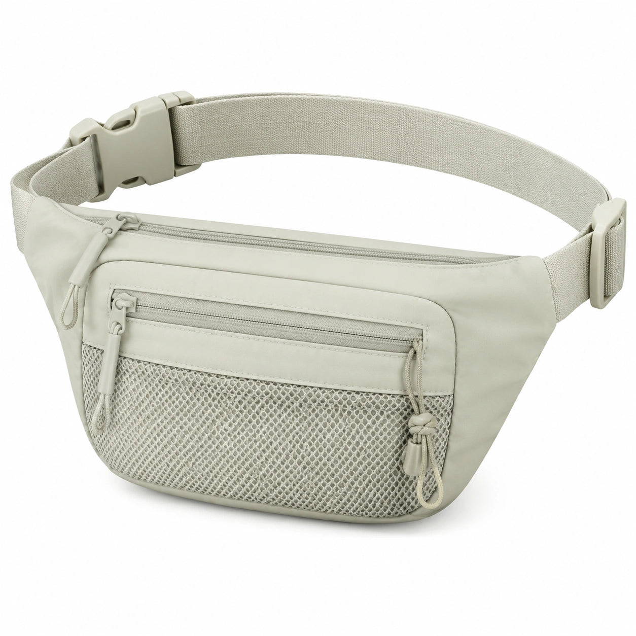 Sac banane 30 x 15 x 8 cm en textile synthétique beige avec poches zippées pour quotidien