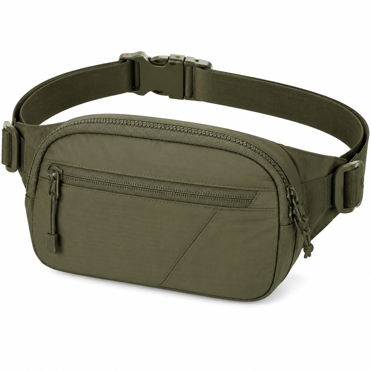 Sac banane 25 x 6 x 15 cm textile synthétique vert kaki à compartiments zippés