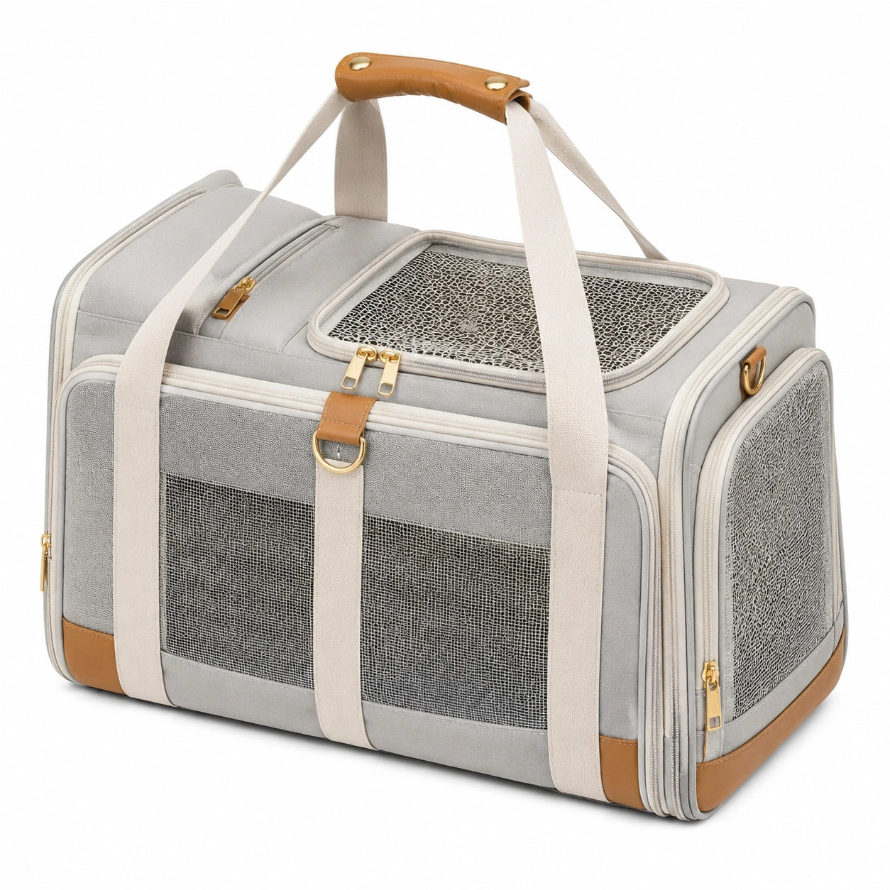 Sac de transport pour animal 45 x 30 x 30 cm textile gris avec panneaux en maille pliable