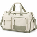 Sac de voyage 45 x 25 x 28 cm en textile beige et vert kaki à multiples poches