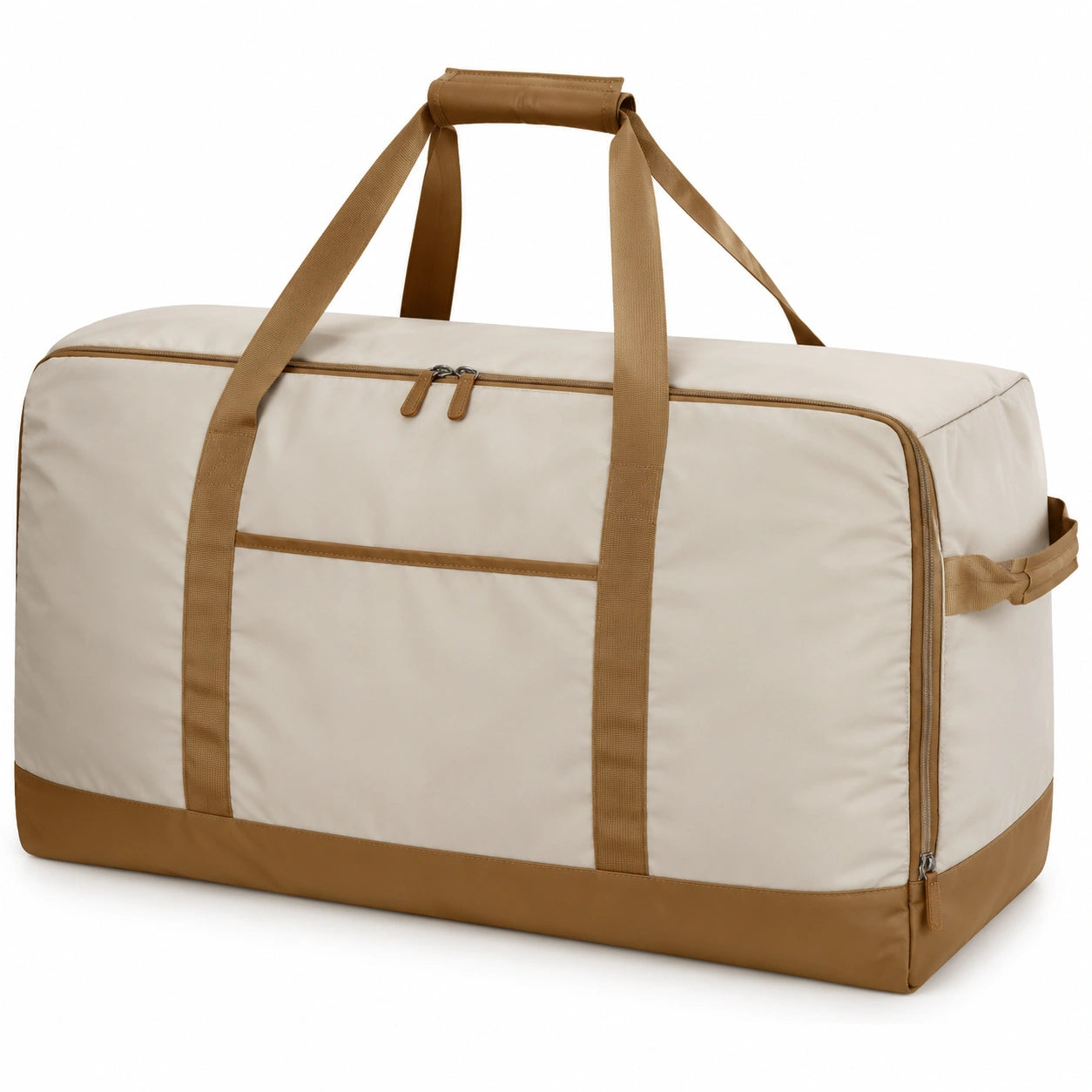 Sac de voyage 60 x 30 x 40 cm en tissu beige et camel à fermeture zippée style week-end