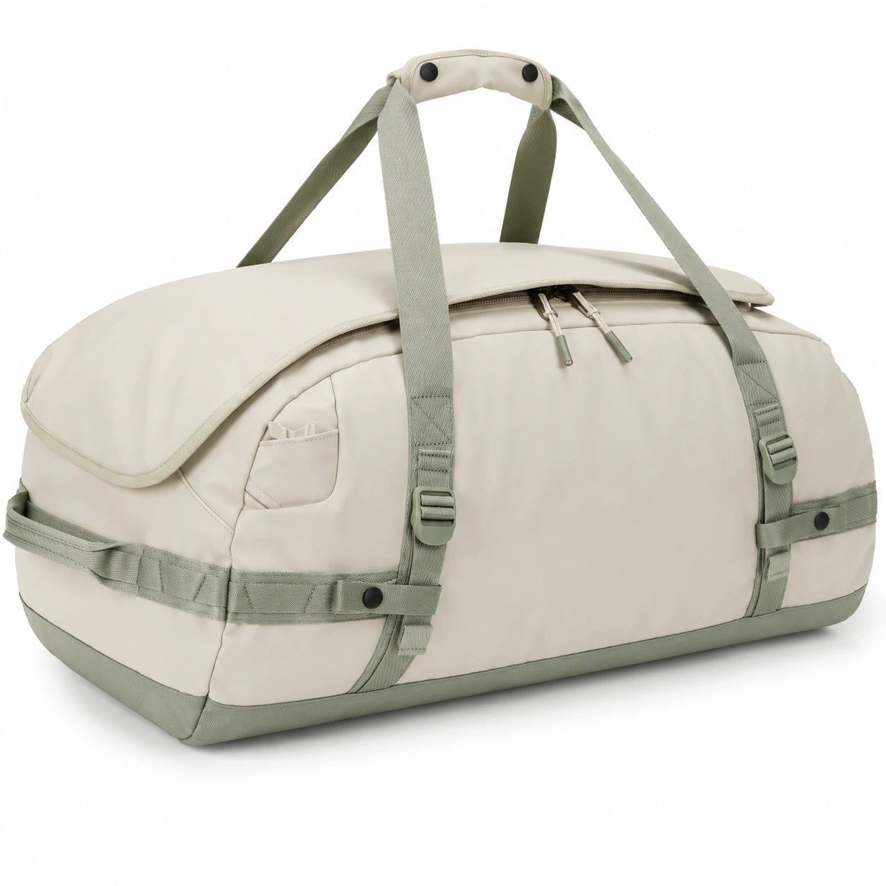Sac de voyage 50 x 25 x 28 cm en tissu synthétique beige et vert convertible en sac à dos