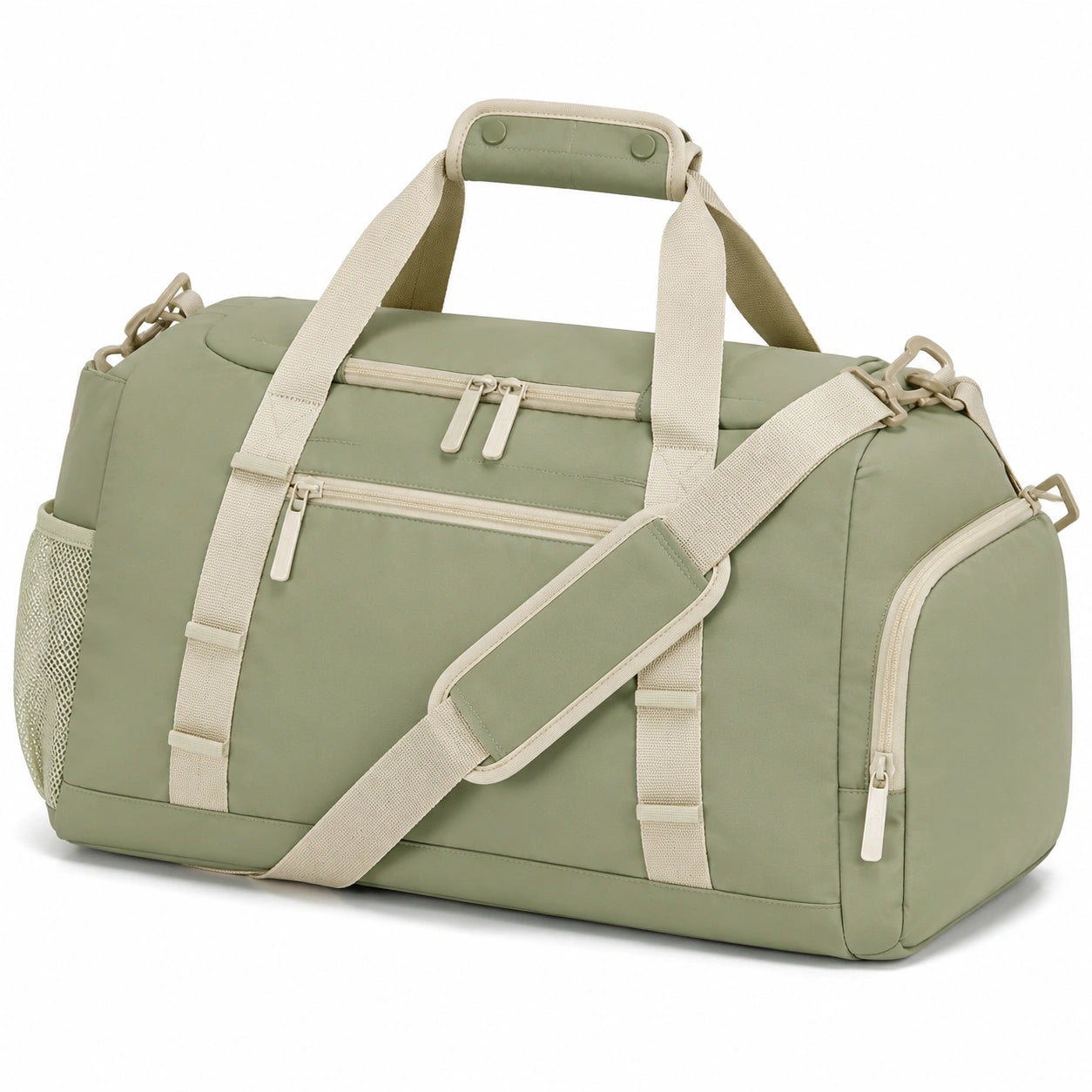 Sac de voyage 48 x 25 x 28 cm en textile vert sauge à bandoulière style sportif
