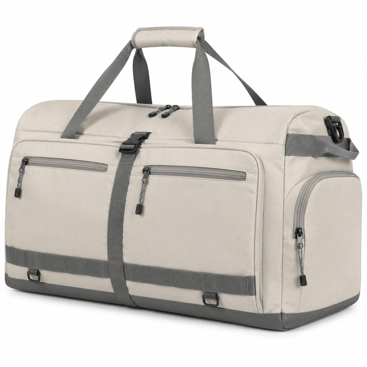 Sac de voyage 55 x 30 x 30 cm en polyester beige et gris à compartiments zippés