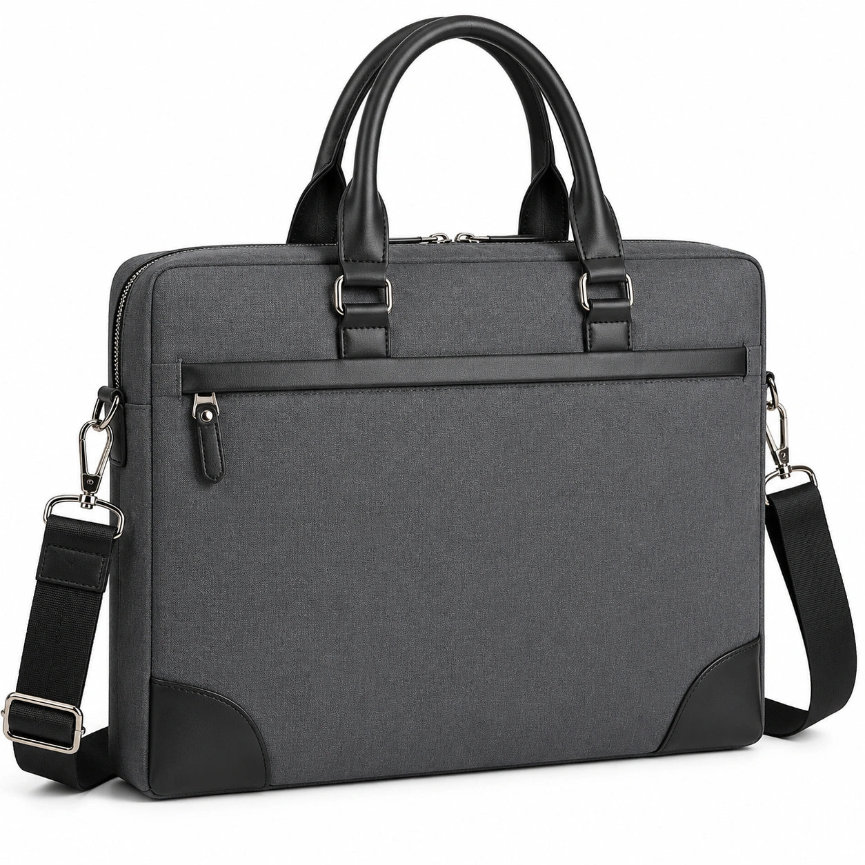 Sacoche ordinateur 40 cm en tissu gris et noir avec bandoulière réglable