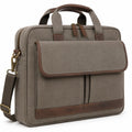 Sacoche ordinateur 40 × 10 × 30 cm en toile taupe et marron avec bandoulière amovible
